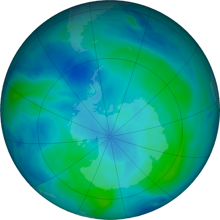 Antarctic ozone map for 20 February 2022